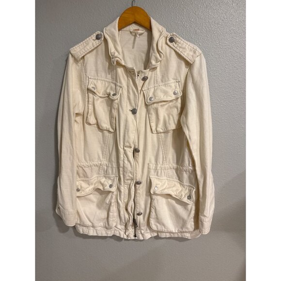 Free People Womens Ivory Not Your Brothers Jacket Military-Style Jacket L 100% C - Picture 1 of 7